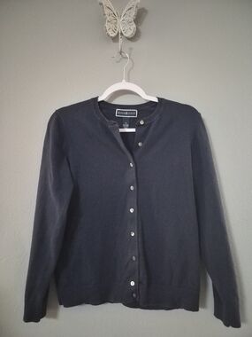 Karen Scott Dark Navy Button-Front Cardigan